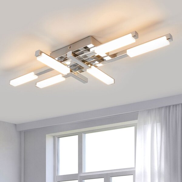 Lindby LED stropna svetilka Patrik, 62 cm, 6-svetlobna, krom, IP44, Kovinska, Kopalnica, Kovina, Sodobni