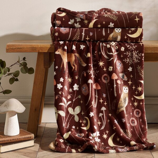 Temno rjava odeja 130x170 cm Enchanted Twilight Animals – Catherine Lansfield
