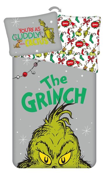 Zelena/siva enojna bombažna otroška posteljnina 200x140 cm Grinch – Jerry Fabrics