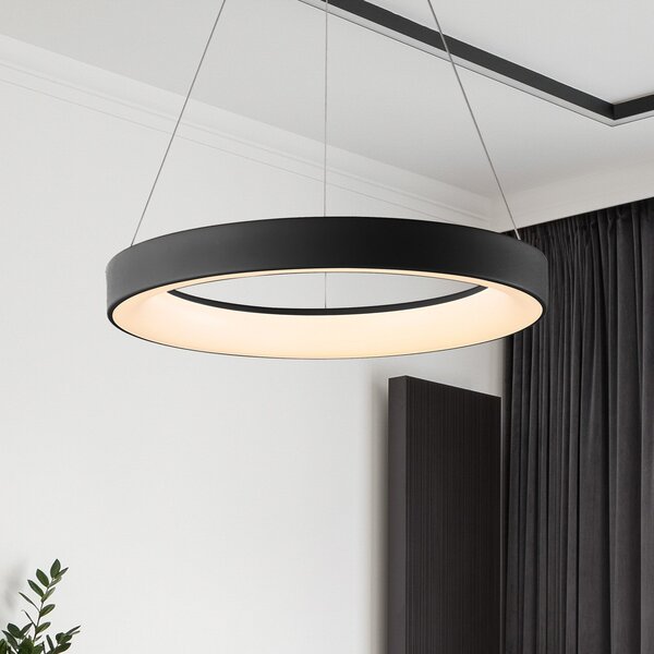 Mantra Iluminación LED viseče svetilo Niseko II, daljinski upravljalnik, Ø 38 cm, črno, zatemnjen, Črna, Dnevna soba / jedilnica, Aluminij, Sodobni