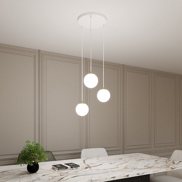 EMIBIG LIGHTING Obesna svetilka Royal, 3-delna, opalno bela/bela, steklo, E14, zatemnjen, Bela, Dnevna soba / jedilnica, Steklo, Sodobni