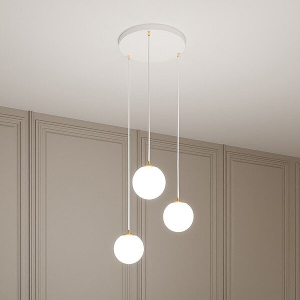 EMIBIG LIGHTING Obesna svetilka Royal, 3-delna, opalno bela/bela, steklo, E14, zatemnjen, Bela, Dnevna soba / jedilnica, Steklo, Sodobni