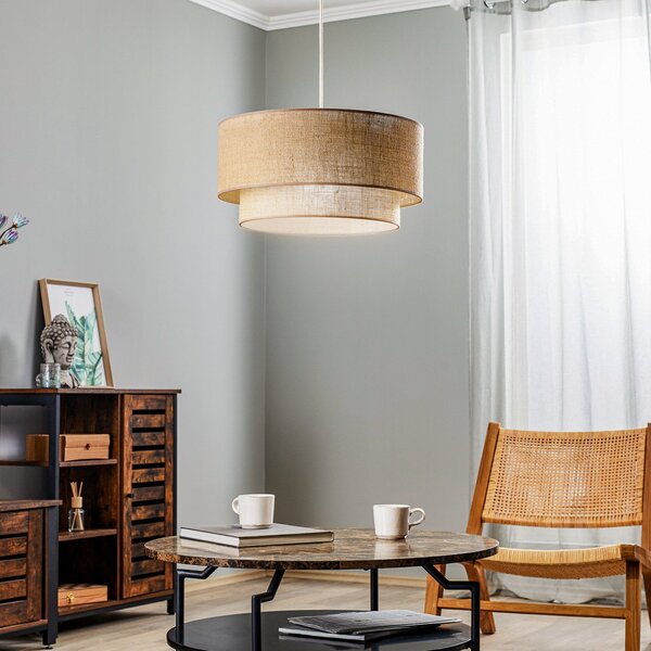 Duolla Visoka svetilka Boho, rjava, premer 45 cm, iz tkanine, zatemnjen, Rjava / rjasta, Dnevna soba / jedilnica, Tkanine / tekstil, Podeželska hiša / Rustikalna