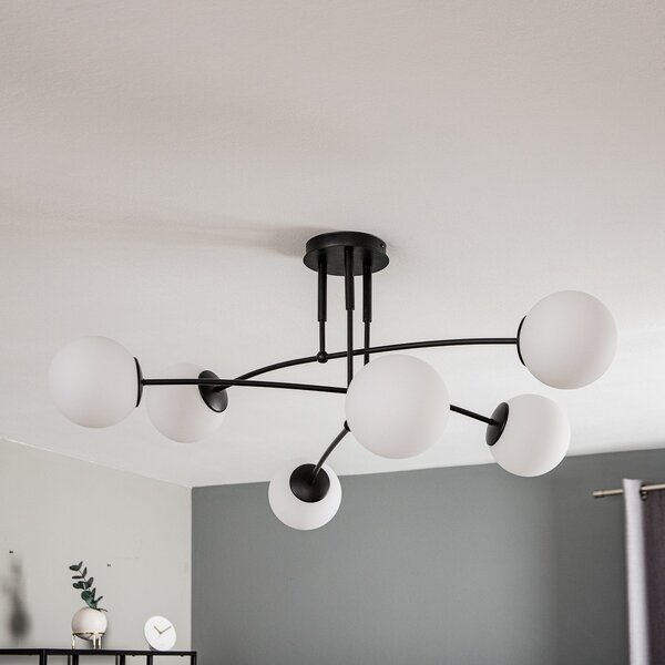 EMIBIG LIGHTING Stropna svetilka Pregos 6 v črni barvi, šestžarni, zatemnjen, Črna, Hodnik, Kovina, Sodobni