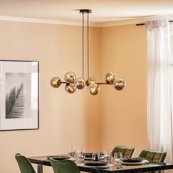 EMIBIG LIGHTING Steklena viseča svetilka, 8-svetlobna, črna, grafit, steklo, E14, zatemnjen, Črna, Dnevna soba / jedilnica, Steklo, Sodobni, Globus