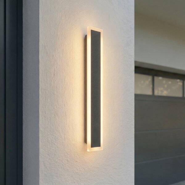 Lucande LED-stenna svetilka za zunanjo uporabo Ilora, črna, 60 cm, CCT, IP65, Črna, Nerjaveče jeklo, Sodobni