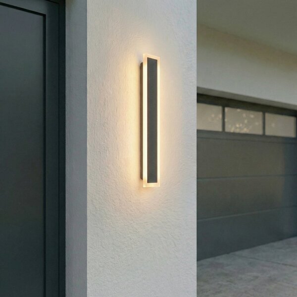 Lucande LED-stenna svetilka za zunanjo uporabo Ilora, črna, 60 cm, CCT, IP65, Črna, Nerjaveče jeklo, Sodobni