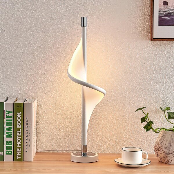 Lucande Namizna svetilka LED Edano, 60 cm, bela, tekstilna, z možnostjo, zatemnjen, Bela, Dnevna soba / jedilnica, Tkanine / tekstil, Sodobni