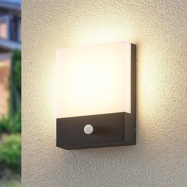 Lindby LED stensko svetilo Vanira, antracit, aluminij, senzor, IP54, Črna, Kovina, Sodobni