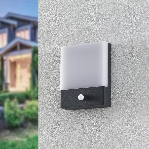 Lindby LED stensko svetilo Vanira, antracit, aluminij, senzor, IP54, Črna, Kovina, Sodobni