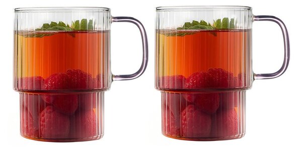 Rožnate steklene skodelice v kompletu za kapučino 2 ks 350 ml Livio – Vialli Design
