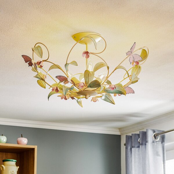 Luminex Stropna svetilka BUTTERFLY, krem/zelena/roza, nerjaveče jeklo, 3-svetilna, zatemnjen, Dnevna soba / jedilnica, Kovina, Florentinski