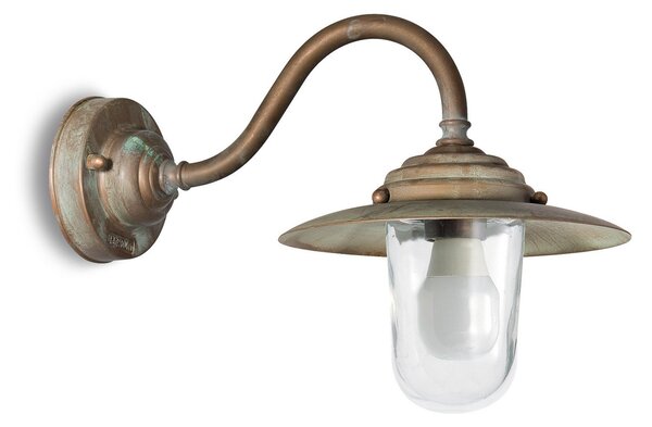 Moretti Luce Zunanja stenska svetilka Chalet, IP44, medenina, steklo, projekcija 38 cm, zatemnjen, Bronasta / starinska medenina, Kovina, Antični