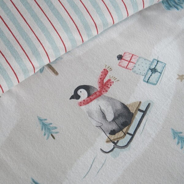 Enojna flanelna posteljnina v naravni barvi 135x200 cm Brushed Christmas Penguins – Catherine Lansfield