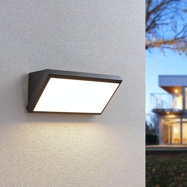 Lindby LED zunanja stenska svetilka Abby, senzor, IP65, temno siva, Črna, Plastika, Sodobni, Stenska vtičnica spodaj