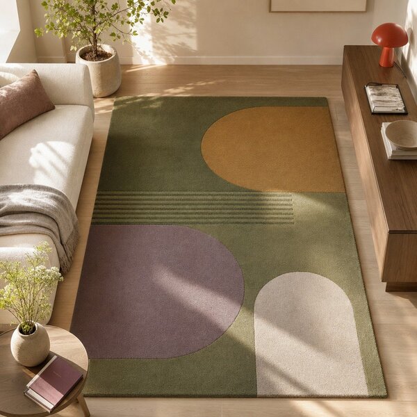 Zelena ročno tkana volnena preproga 120x180 cm Lozenge – Flair Rugs
