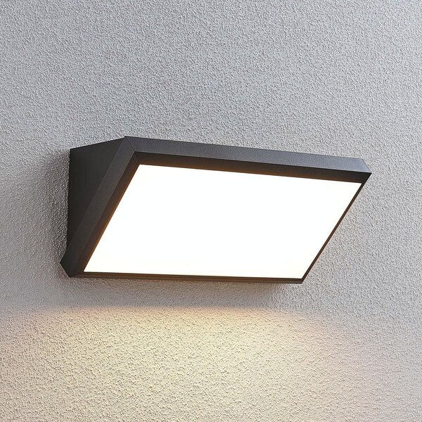 Lindby LED zunanja stenska svetilka Abby, senzor, IP65, temno siva, Črna, Plastika, Sodobni, Stenska vtičnica spodaj