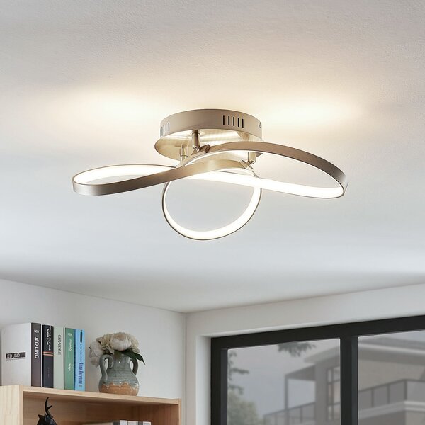 Lindby Sodobno oblikovana stropna svetilka LED Saliha, zatemnjen, Kovinska, Dnevna soba / jedilnica, Aluminij, Sodobni