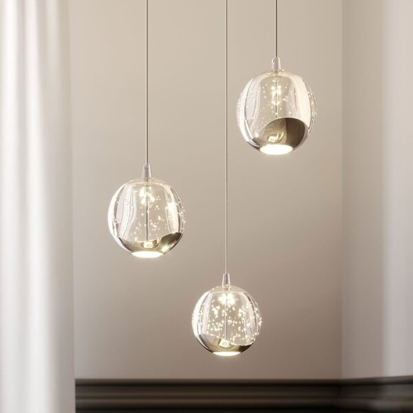 Lucande LED viseča svetilka Hayley, Ø 25 cm, 3-svetlobna, krom, steklo, Prozorna, Dnevna soba / jedilnica, Steklo, Sodobni