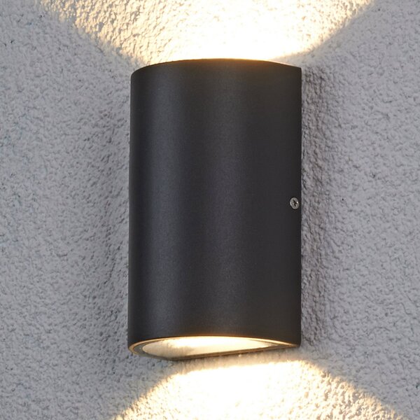 Lucande LED zunanje stensko svetilo Jale, 16 cm, antracit, aluminij, Črna, Kovina, Sodobni, Stenska vtičnica zgoraj / spodaj