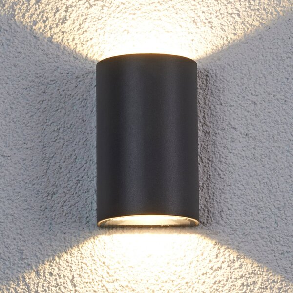 Lucande LED zunanje stensko svetilo Jale, 16 cm, antracit, aluminij, Črna, Kovina, Sodobni, Stenska vtičnica zgoraj / spodaj