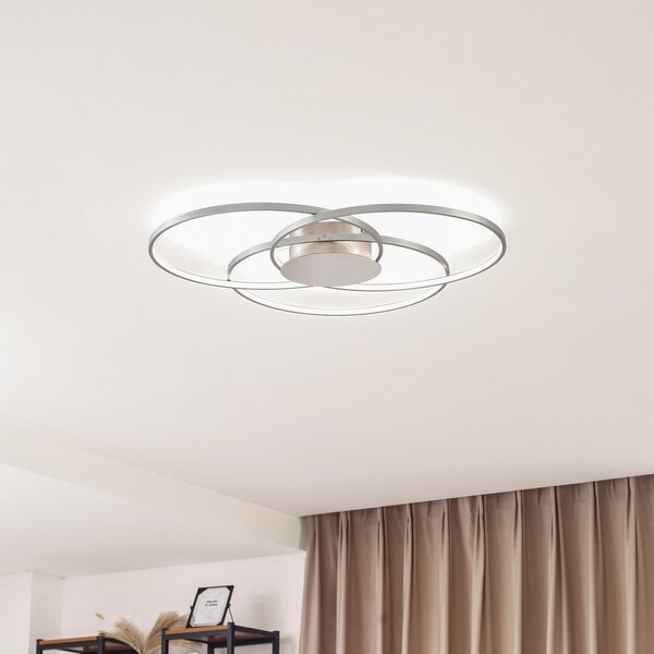 Lindby LED stropna svetilka Riley, aluminijaste barve, kovinska, z možnostjo, zatemnjen, Kovinska, Dnevna soba / jedilnica, Aluminij, Sodobni
