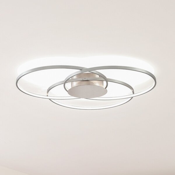 Lindby LED stropna svetilka Riley, aluminijaste barve, kovinska, z možnostjo, zatemnjen, Kovinska, Dnevna soba / jedilnica, Aluminij, Sodobni