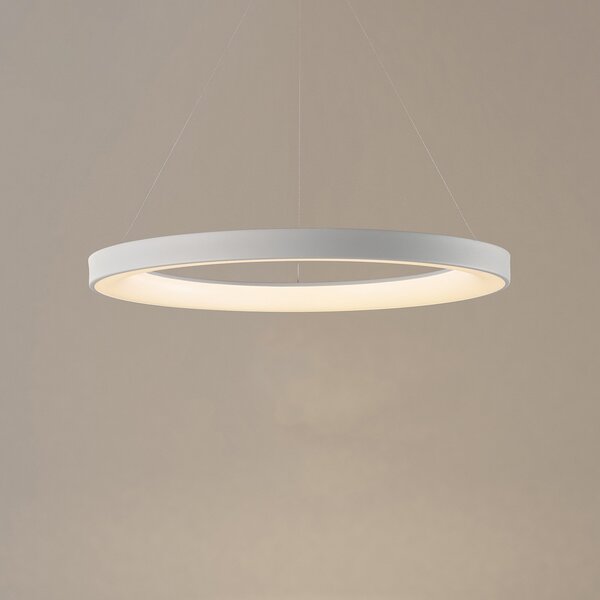 Mantra Iluminación LED viseče svetilo Niseko II, daljinski upravljalnik, Ø 50 cm, belo, zatemnjen, Bela, Dnevna soba / jedilnica, Aluminij, Sodobni