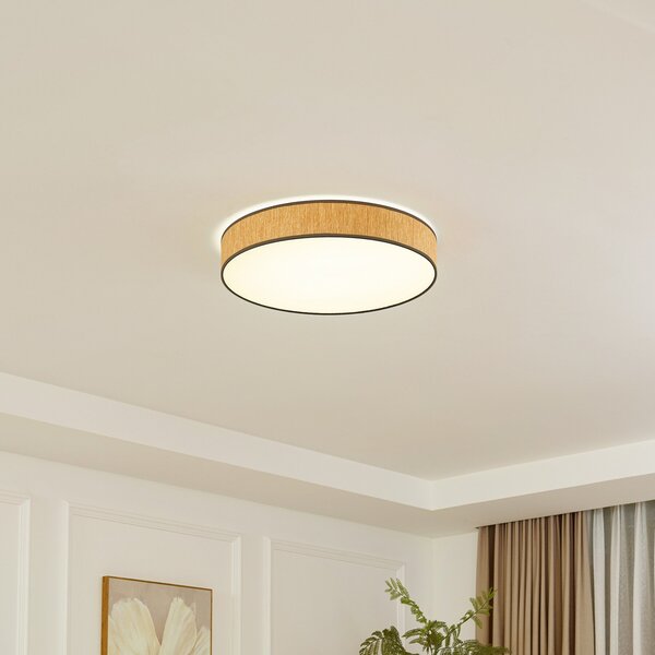 Lindby LED stropna svetilka Jutis, bež, morske alge, Ø 50 cm, Les, Dnevna soba / jedilnica, Les, Sodobni
