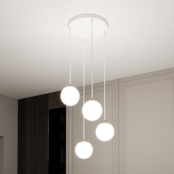 EMIBIG LIGHTING Obesna svetilka Royal, 4-delna, opalno bela/bela, steklo, E14, zatemnjen, Bela, Dnevna soba / jedilnica, Steklo, Sodobni