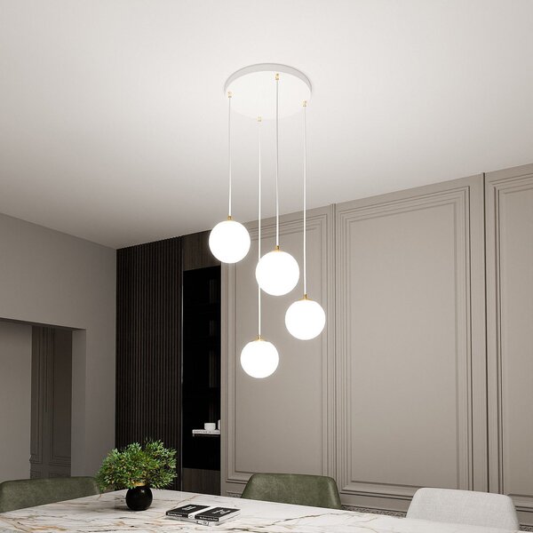 EMIBIG LIGHTING Obesna svetilka Royal, 4-delna, opalno bela/bela, steklo, E14, zatemnjen, Bela, Dnevna soba / jedilnica, Steklo, Sodobni