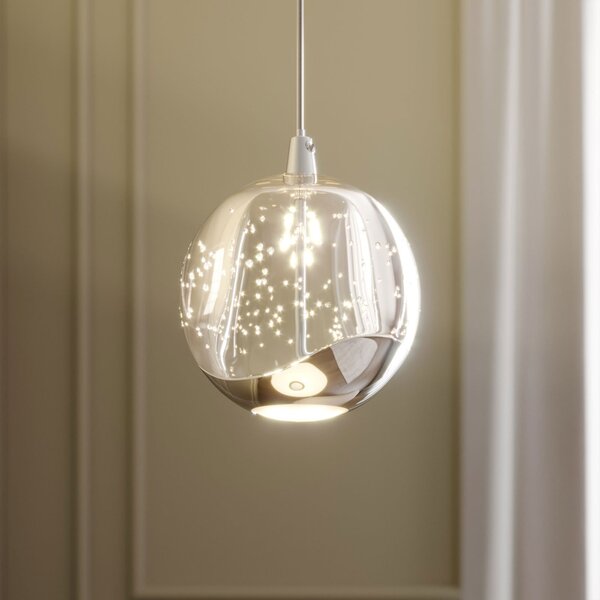 Lucande LED viseča svetilka Hayley, Ø 9 cm, kromirana, steklo, Prozorna, Dnevna soba / jedilnica, Steklo, Sodobni