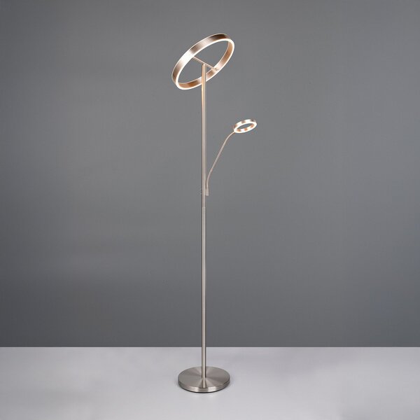 Trio Lighting Talna svetilka LED Willis, nikelj, višina 180 cm, kovinski zatemnilnik CCT, zatemnjen, Kovinska, Dnevna soba / jedilnica, Kovina, Sodobni, Svetilka za branje