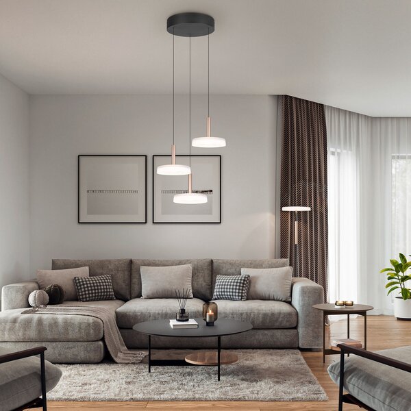 Trio Lighting LED viseča svetilka Celeste, bela/rjava, Ø 35 cm 3-svetlobno steklo dim, zatemnjen, Bela, Dnevna soba / jedilnica, Steklo, Sodobni