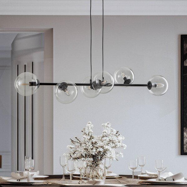 EMIBIG LIGHTING Obesna svetilka Glassy, 6-svetilna, črna, prozorna, steklo, 110 cm, zatemnjen, Črna, Dnevna soba / jedilnica, Kovina, Sodobni