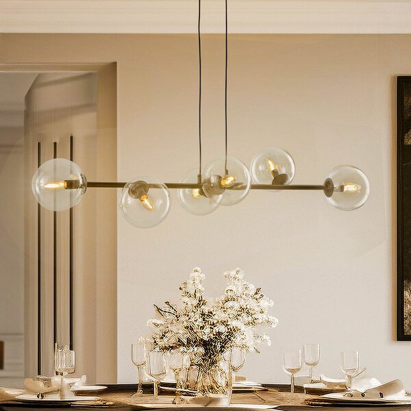 EMIBIG LIGHTING Obesna svetilka Glassy, 6-svetilna, črna, prozorna, steklo, 110 cm, zatemnjen, Črna, Dnevna soba / jedilnica, Kovina, Sodobni