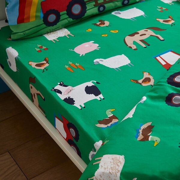Zelena napenjalna otroška rjuha za posteljico 70x140 cm Farmyard Animals – Catherine Lansfield