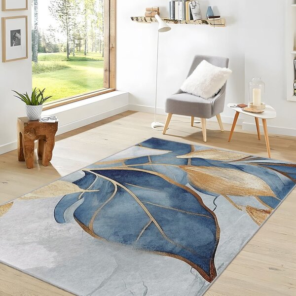 Modra/zlata pralna preproga 120x180 cm Golden Leaves – Mila Home
