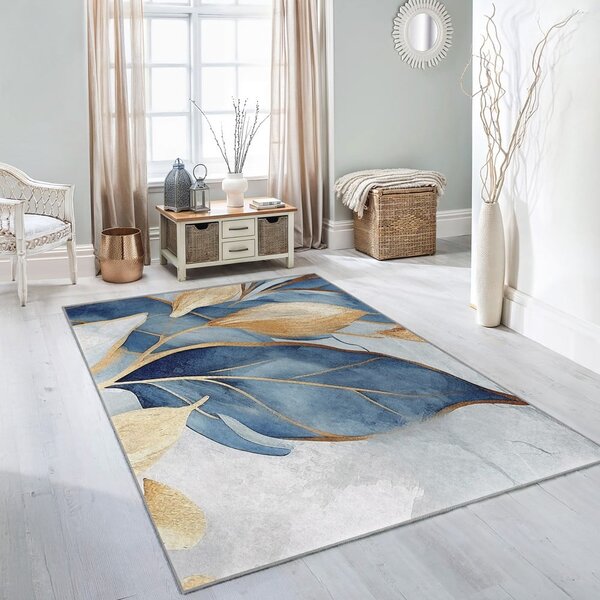 Modra/zlata pralna preproga 120x180 cm Golden Leaves – Mila Home