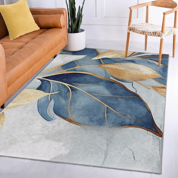 Modra/zlata pralna preproga 120x180 cm Golden Leaves – Mila Home