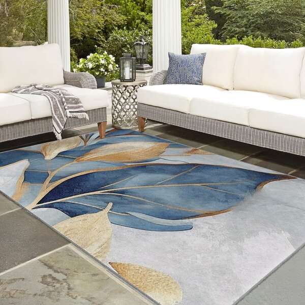 Modra/zlata pralna preproga 120x180 cm Golden Leaves – Mila Home