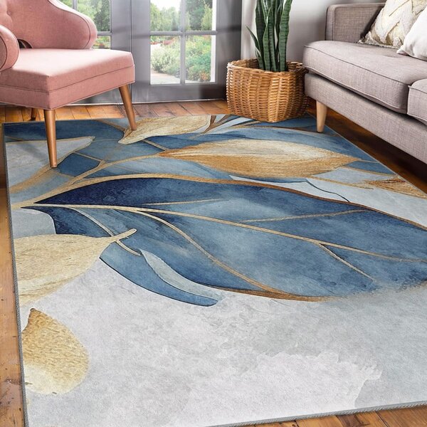 Modra/zlata pralna preproga 120x180 cm Golden Leaves – Mila Home