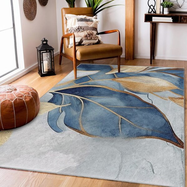 Modra/zlata pralna preproga 120x180 cm Golden Leaves – Mila Home