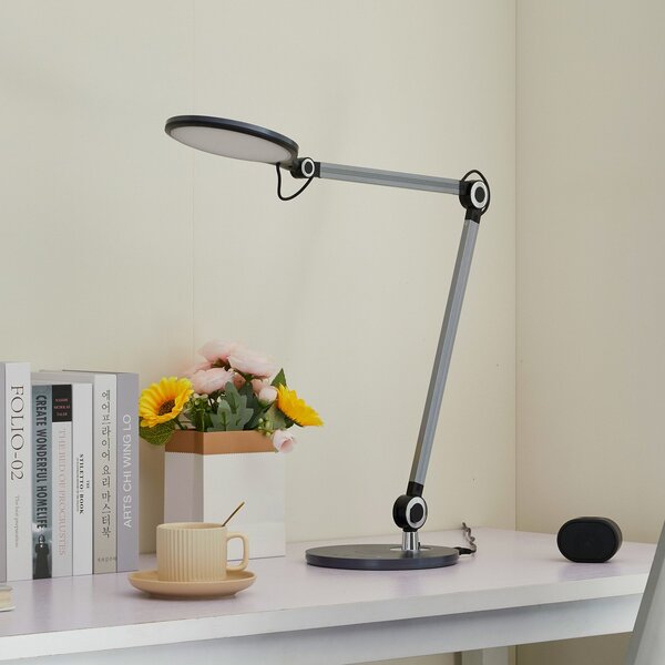 Lindby LED namizna svetilka Nyxaris, siva, kovina, CCT, 50 cm, zatemnjen, Siva, Študija / pisarna, Plastika, Sodobni