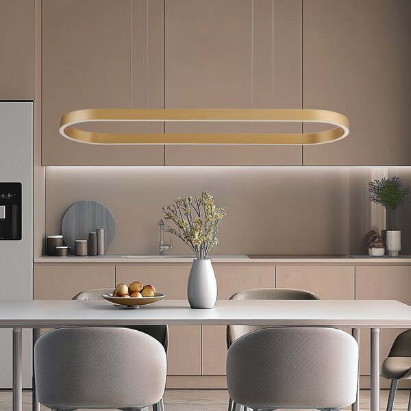Lucande Smart LED viseče svetilo Melinay, zlato, CCT, Tuya, zatemnjen, Zlata / medeninasta, Dnevna soba / jedilnica, Aluminij, Sodobni
