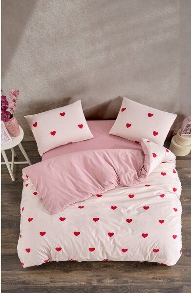 Rožnata 4-delna podaljšana posteljnina za zakonsko posteljo z rjuho 200x220 cm Red Heart – Mila Home