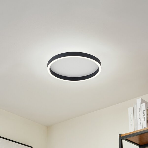Lucande LED stropna svetilka Rotundo, Ø 40 cm, črna, z možnostjo zatemnitve, zatemnjen, Črna, Dnevna soba / jedilnica, Plastika, Sodobni
