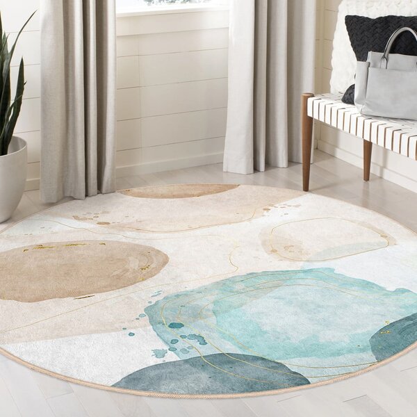 Modra/bež pralna okrogla preproga ø 100 cm Puddle – Mila Home