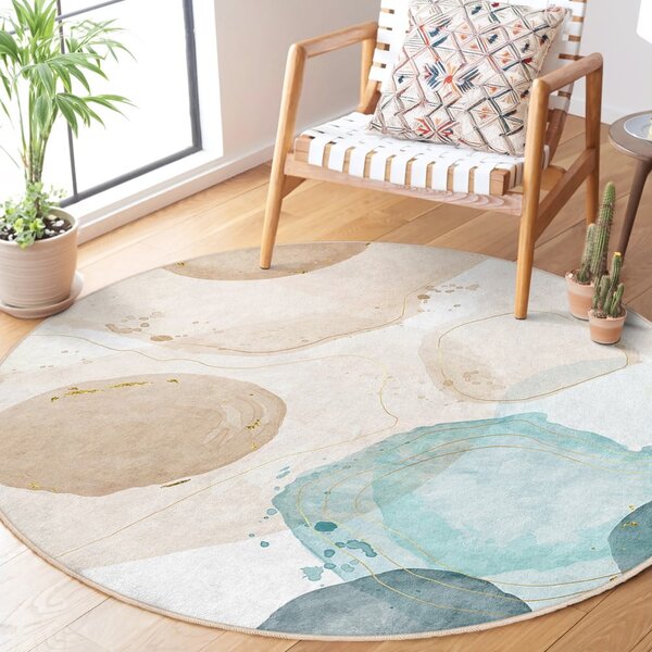 Modra/bež pralna okrogla preproga ø 100 cm Puddle – Mila Home