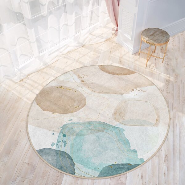 Modra/bež pralna okrogla preproga ø 100 cm Puddle – Mila Home